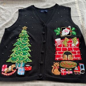 Basic Editions Black Festive Embellished Christmas Vest